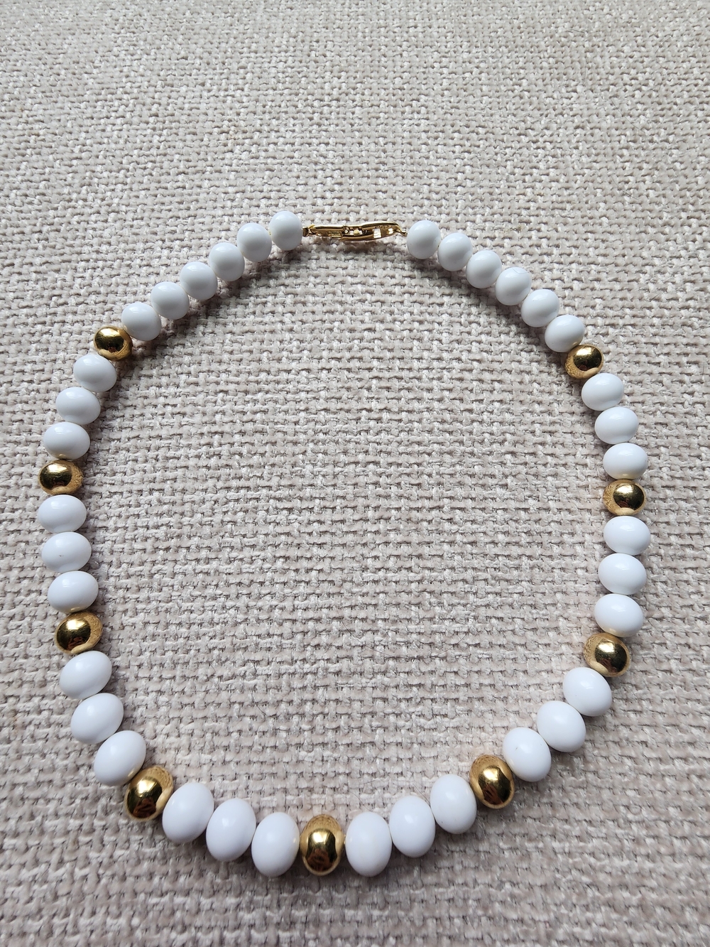 Vintage Napier White & Gold Tone Beaded Necklace Signed